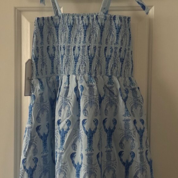 New Classic Prep Blue Hadley Dress Gingham Lobsters Print Smocked Dress Size 10 - Picture 11 of 12